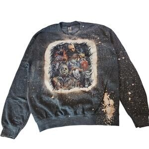 Custom Bleached Horror Scary Halloween Sweatshirt Freddy Pennywise Jason M 22947